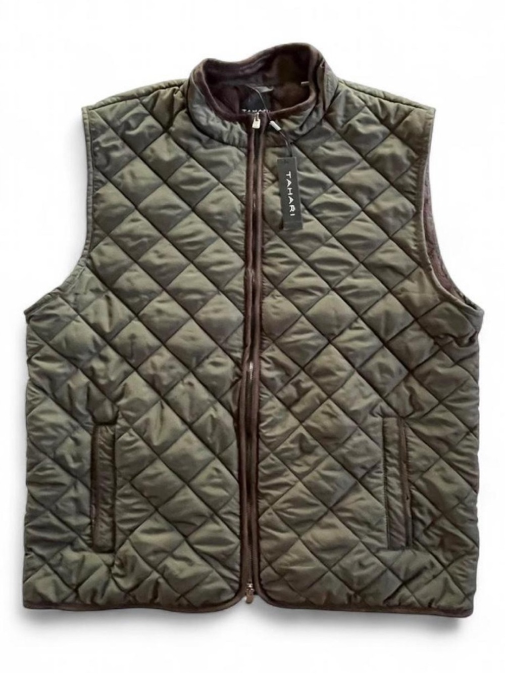 Tahari Quilted Olive Green Women’s Zip-Front Vest